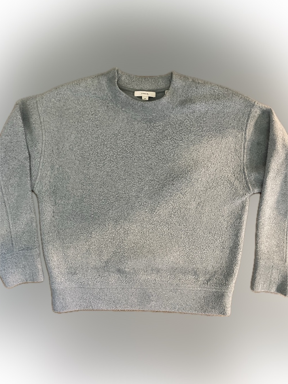VINCE Fleece Cozy Crewneck Sweater in blue/grey; size S